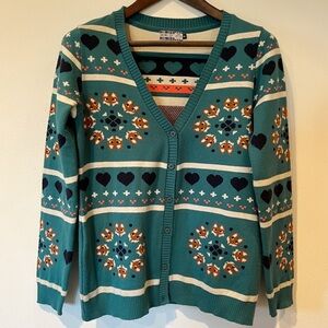 Emme Fox Heart Striped Grannycore Cardigan Sweater